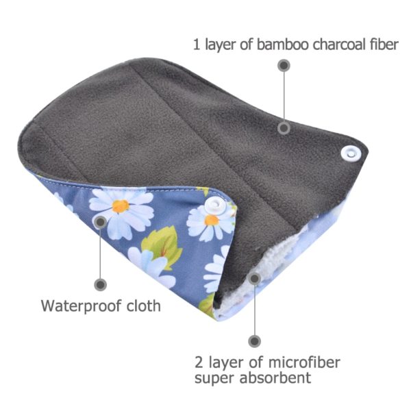 Women Panty Liner Napkin Cloth Reusable Sanitary Hygiene Heavy Period Washable Charcoal Flow Bamboo Soft Towel Mestrual Pads - Image 3