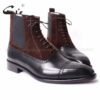 cie Free shipping custom bespoke handmade calf leather upper inner outsole Square toe semi-brogue lace-up boot brown/black A65