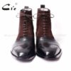 cie Free shipping custom bespoke handmade calf leather upper inner outsole Square toe semi-brogue lace-up boot brown/black A65 - Image 4
