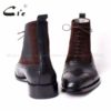 cie Free shipping custom bespoke handmade calf leather upper inner outsole Square toe semi-brogue lace-up boot brown/black A65 - Image 5
