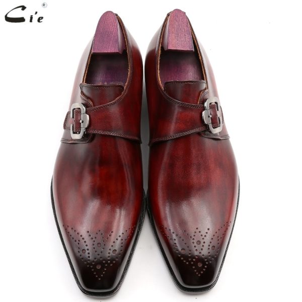 cie Square Plain Toe Full Grain Calf Leather Custom Blake Stitch Men's Handmade Dress Monk Straps Office Shoe Men Elegant MS02 - Image 4