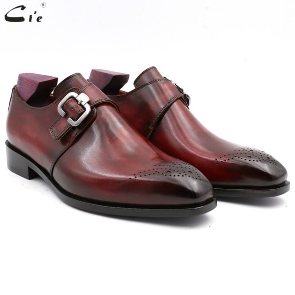 cie Square Plain Toe Full Grain Calf Leather Custom Blake Stitch Men's Handmade Dress Monk Straps Office Shoe Men Elegant MS02