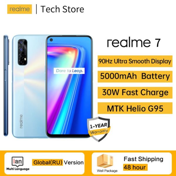 realme 7 Global Version 5000mAh 30W Fast Charge Smartphone 8GB RAM 128GB ROM Helio G95 90Hz Display 48MP Android Gaming Phone