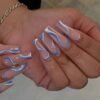 24Pcs Detachable Long Coffin False Nails with Designs Press on Nails Blue Sky Ballerina Wearable Fake Nail Full Cover Nail Tips - Image 2