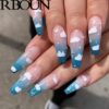 24Pcs Detachable Long Coffin False Nails with Designs Press on Nails Blue Sky Ballerina Wearable Fake Nail Full Cover Nail Tips