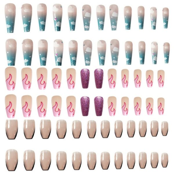 24Pcs Detachable Long Coffin False Nails with Designs Press on Nails Blue Sky Ballerina Wearable Fake Nail Full Cover Nail Tips - Image 6