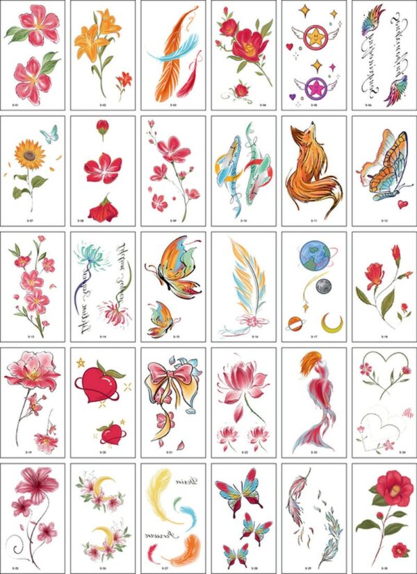 30Pcs/Set No Repeat Temporary Tattoo Stickers Waterproof Arm Clavicle Body Art Sticker Disposable butterfly tatouage temporaire - Image 5