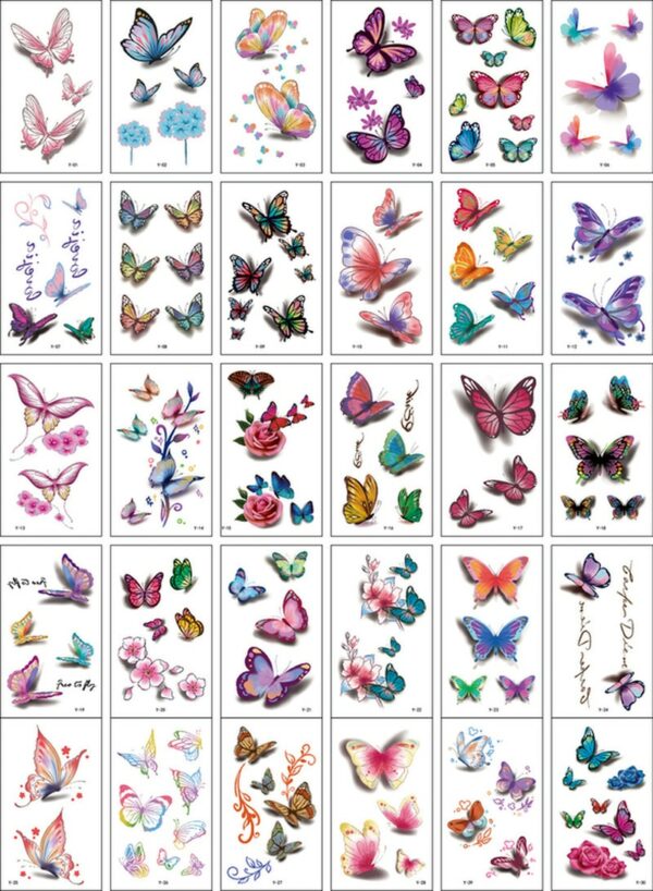 30Pcs/Set No Repeat Temporary Tattoo Stickers Waterproof Arm Clavicle Body Art Sticker Disposable butterfly tatouage temporaire - Image 6