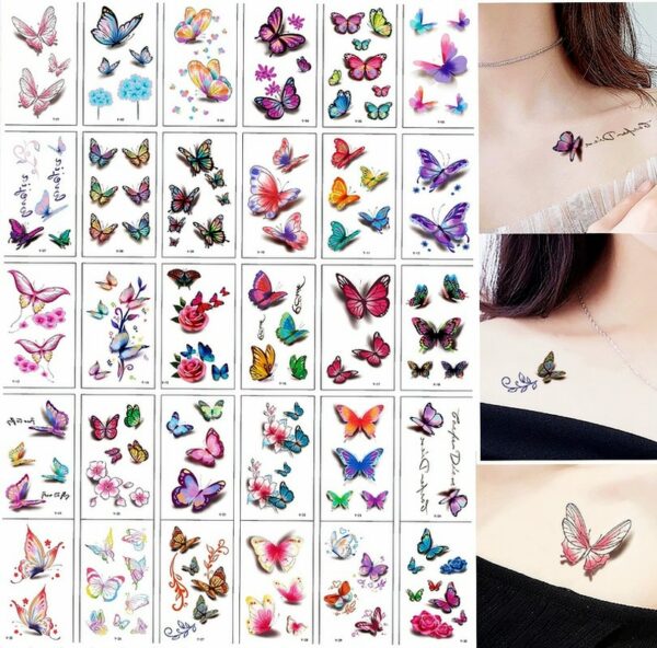 30Pcs/Set No Repeat Temporary Tattoo Stickers Waterproof Arm Clavicle Body Art Sticker Disposable butterfly tatouage temporaire