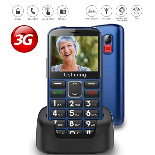 3G Big Button Mobile Phone for Elderly, Senior Mobile Phone With SOS Emergency Button Hearing Aid Compatible and Charging Dock