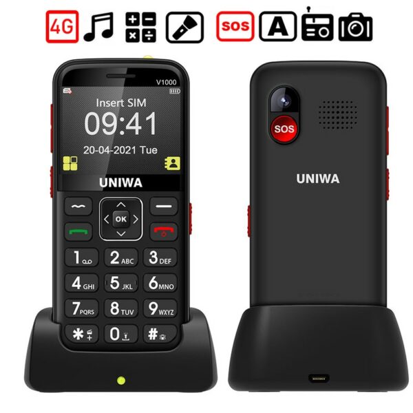 4G Network phone UNIWA V1000 2.31-inch large screen button US version of candy phone SOS with base mobile phone for elderly