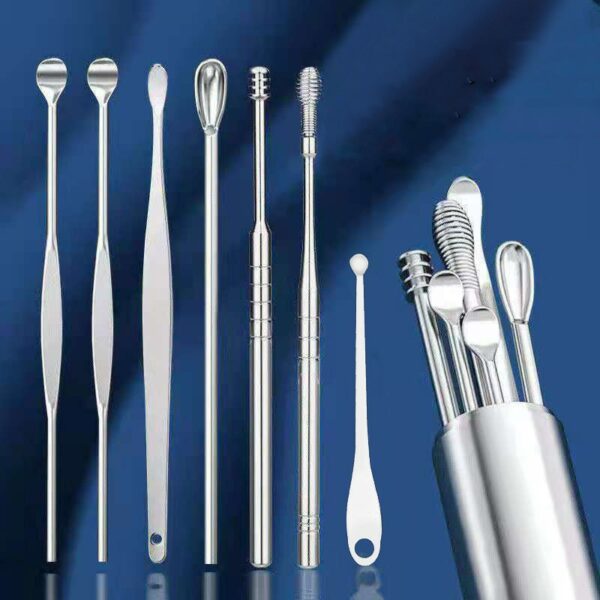 6/7PCS Set of Stainless Steel Earwax Collector Ear Wax Removal Cleaner Spiral Turn Curette Ear Pick Portable Ear Cleaning Tool