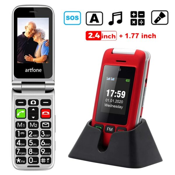 Artfone C10 Flip Big Button Mobile Phone,Senior Phone with Charging Cradle and Large Screen for Elderly(2G)