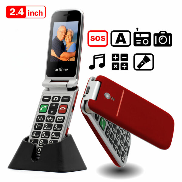 Artfone CF241A Flip Big Button Mobile Phone Senior Phone with Charging Cradle and 2.4" Large Screen for Elderly(2G)