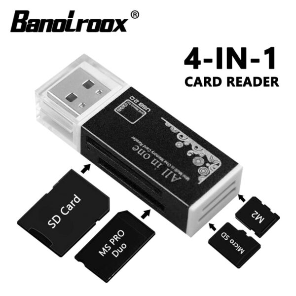 Banolroox 4 in 1 Card Reader Flash USB Interface Micro Sd Adapter Laptop accessories SD/MS/M2/Micro SD Adapter Card Reader