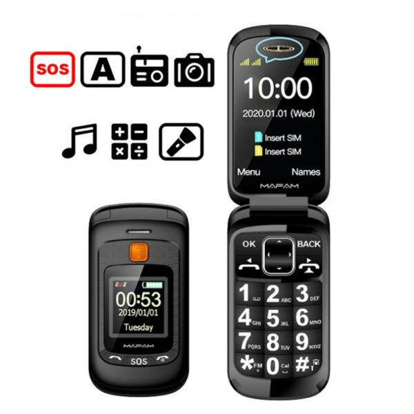 Big Button Mobile Phone for Elderly, Flip Dual Screen Big Display ,Two Sim, SOS Call Speed Dial, FM Senior Folded Cellphone (2G)