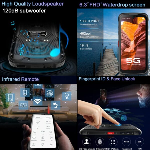 CONQUEST S20 5G Night Vision Smartphone IP68 Waterproof 48MP Four Camera 8GB RAM 256GB ROM 6.3 Inch Global Version Mobile Phones - Image 4