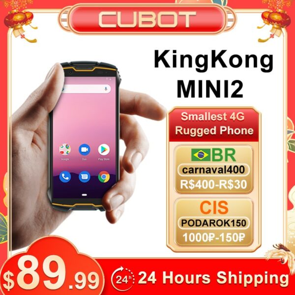 Cubot KingKong MINI 2 Rugged Phone Face ID 3GB+32GB 4G LTE 4" Waterproof QHD+ Screen Dual-SIM Android 10 13MP Camera MINI Phone