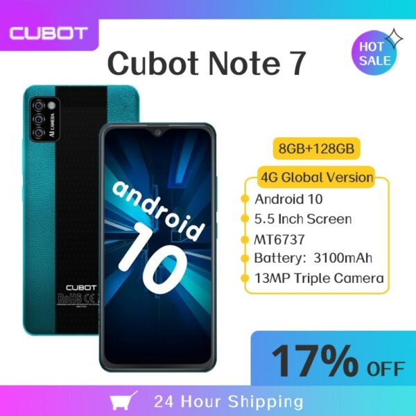 Cubot Note 7 Global Version 5.5'' Smartphone 2GB 16GB Triple Camera 13MP 4G LTE 3100mAh Android 10 Dual SIM Card mobile phone