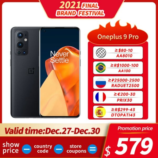 DHL Free Original Global Firmware Oneplus 9 Pro 5G SmartPhone Oxygen OS 6.7 inch AMOLED Snapdragon 888 Octa Core 65W Fast Charge