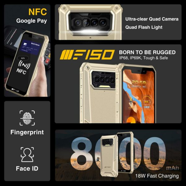 F150 B2021IP68/69K Rugged SmartPhone 6GB+64GB 8000mAh Octa Core Mobile Phone NFC 5.86'' HD+ MediaTek Helio G25 13MP Camera Phone - Image 4