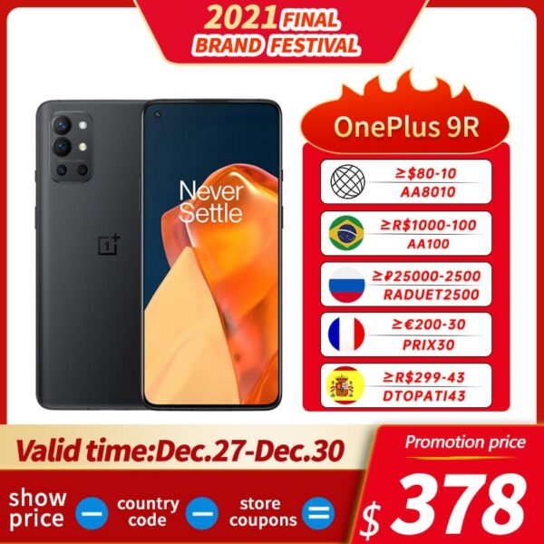 Global Rom OnePlus 9R 5G 8/12GB 256GB Smartphone Android Snapdragon 870 65W Fast Charge Cell Phones Unlocked Support OTA and NFC