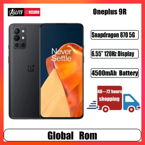 Global Rom OnePlus 9R 5G cellphone Snapdragon 870 smartphone 120Hz AMOLED Display 4500mAh 65W Super Charge 48MP Rear Camera NFC