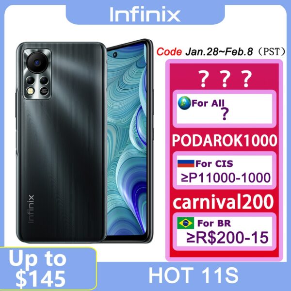 Global Version Infinix HOT 11S 4GB 64GB 5000mAh Battery 6.78" FHD Punching Display Smartphone Helio G88 50MP AI Rear Camera NFC