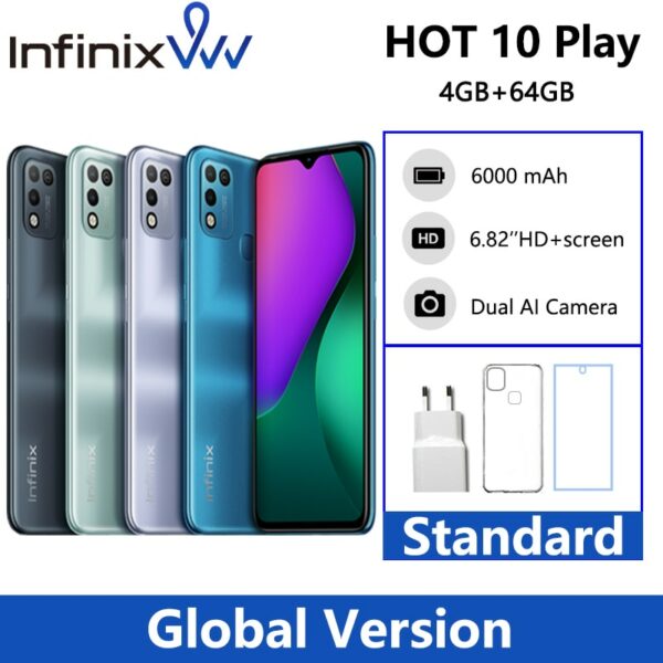Global Version Infinix Hot 10 Play Battery Helio G25 13MP AI Dual Rear Camera 6.82'' HD+ Display Smartphone 6000mAh