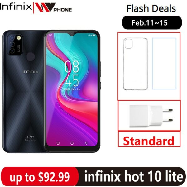 Global Version Infinix hot 10 Lite 2GB 32GB Mobile Phone 6.6''HD 1600*720P 5000mAh Battery 13MP Camera Helio A20