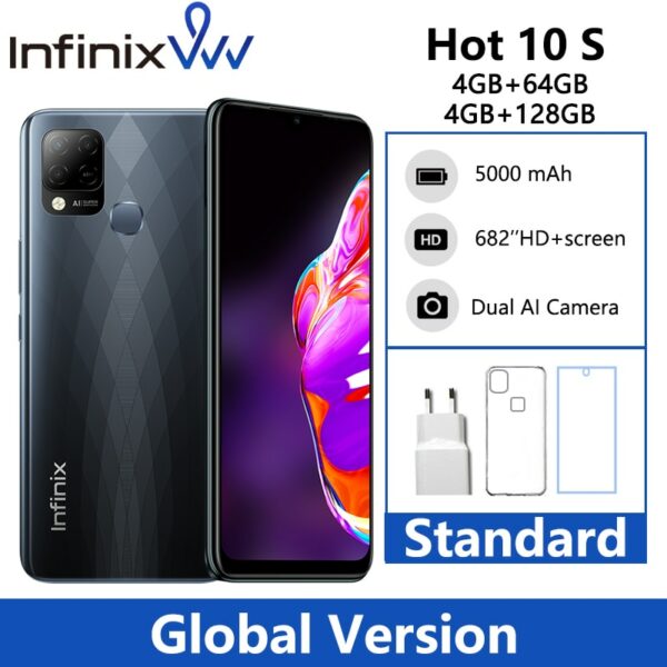 Global Version Infinix hot 10s NFC Support 4GB 128GB 6.82'' Display Smartphone Helio G85 48MP AI Rear Camera 5000mAh Battery