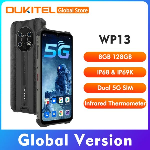 Global Version OUKITEL WP13 6.52‘’ Android 11 Smartphone 8GB 128GB Quad Core 720*1600 5280mAh 48MP Camera 5G Rugged NFC Phone