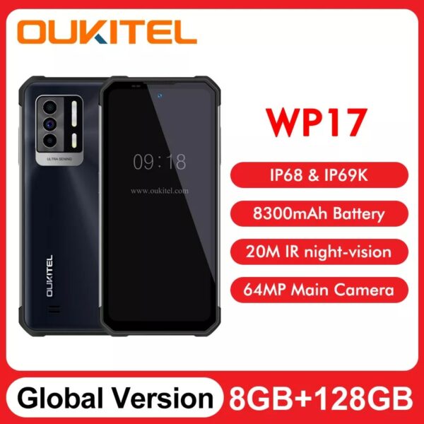 Global Version Oukitel WP17 Cell Phone 8300MAH 8GB+128GB 6.78“FHD+ Android 11 Mobile Phone 64M+16M NFCRugged Smartphone