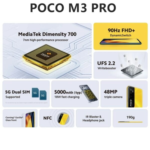 Global Version POCO M3 Pro NFC 5G Mobile Phone 4GB RAM 64GB ROM 5000mAh 48MP Triple Camera Octa Core Smartphone - Image 2