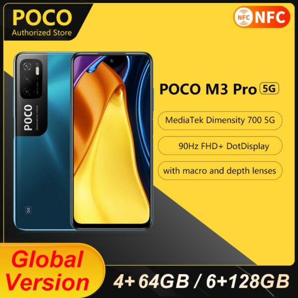 Global Version POCO M3 Pro NFC 5G Mobile Phone 4GB RAM 64GB ROM 5000mAh 48MP Triple Camera Octa Core Smartphone