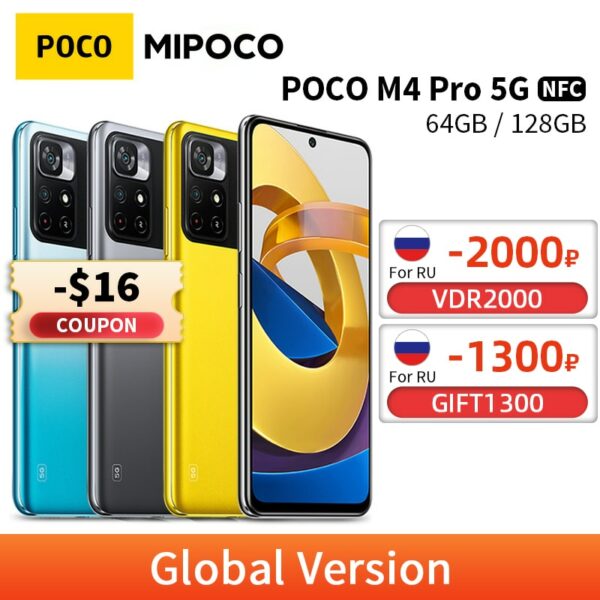 Global Version POCO M4 Pro 5G NFC 4GB 64GB / 6GB 128GB Smartphone MTK Dimensity 810 90Hz 6.6" DotDisplay 33W Pro 5000mAh 50MP