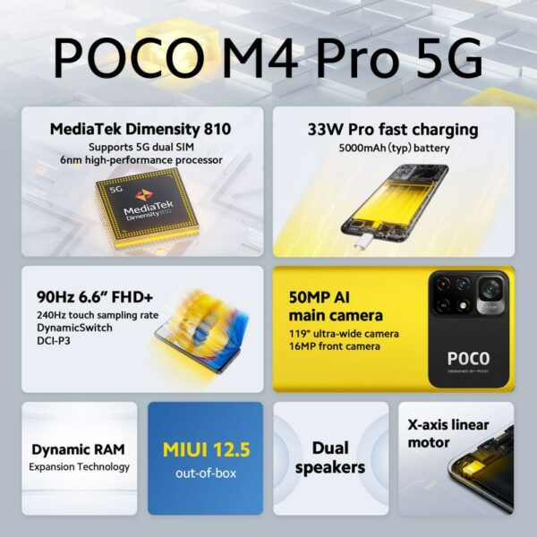 Global Version POCO M4 Pro 5G Smartphone 64GB/128GB ROM MTK Dimensity 810 90Hz 6.6" DotDisplay 50MP 5000mAh Battery 33W Pro NFC - Image 2