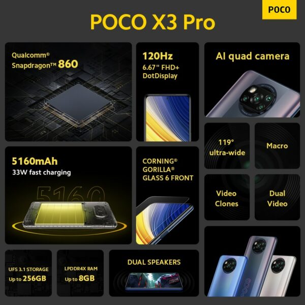 Global Version POCO X3 Pro 8GB 256GB Smartphone Snapdragon 860 Octa Core FHD+ 120Hz DotDisplay 5160mAh 33W NFC Quad AI Camera - Image 3