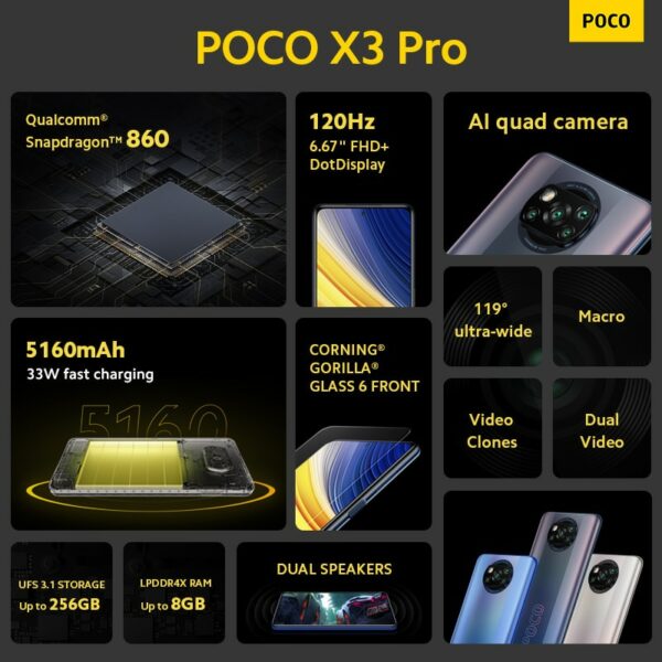 Global Version POCO X3 Pro NFC 8GB RAM 256GB ROM Snapdragon 860 Octa Core 120Hz Refresh Rate 5160mAh 33W Fast Charge Cellphone - Image 2