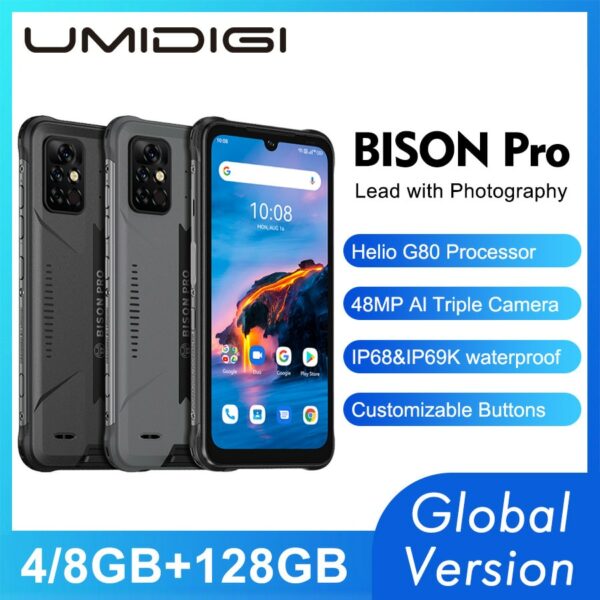 Global Version UMIDIGI BISON Pro 6.3" FHD+ Display Phone 4/6GB 128GB Smartphone P68/IP69K NFC Helio G80 48MP Camera Mobile Phone