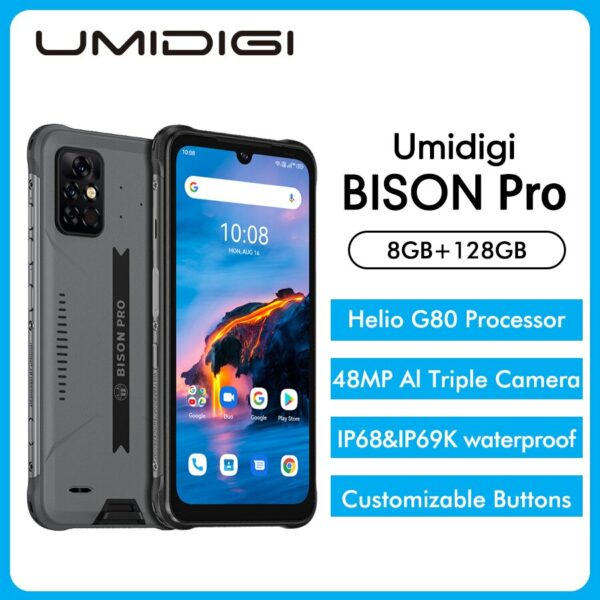 Global Version UMIDIGI BISON Pro 6.3" FHD+ Display Phone 4/6GB 128GB Smartphone P68/IP69K NFC Helio G80 48MP Camera Mobile Phone