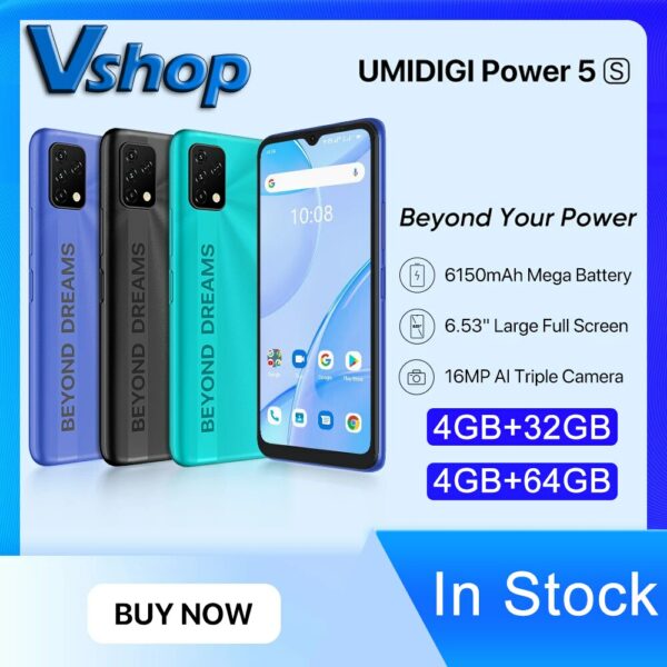 Global Version UMIDIGI Power 5S 4GB RAM 32GB/64GB ROM Smartphone 6150mAh 6.53" HD+ Mobile Phone Android 11 OTG 4G Cellphone