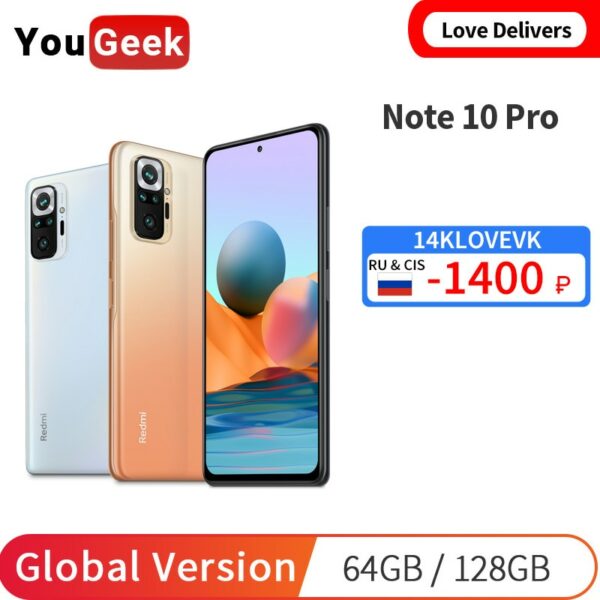 Global Version Xiaomi Redmi Note 10 Pro 64GB/128GB Snapdragon 732 AMOLED Screen 33W Fast Charge 5020mAh 108MP Quad Camera