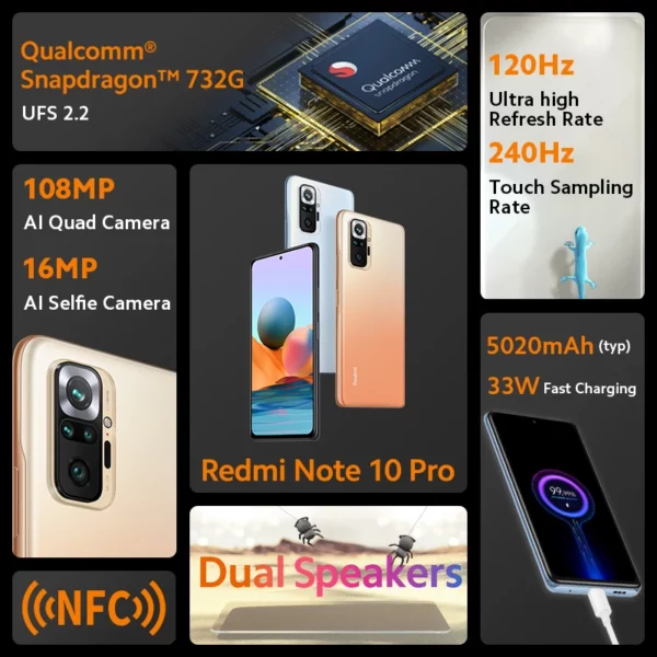 Global Version Xiaomi Redmi Note 10 Pro 64GB/128GB Snapdragon 732 AMOLED Screen 33W Fast Charge 5020mAh 108MP Quad Camera - Image 2