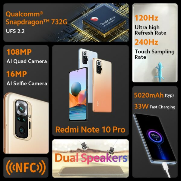 Global Version Xiaomi Redmi Note 10 Pro 8GB 128GB Smartphone 108MP Quad Camera Snapdragon 732G 6.67" 120Hz AMOLED Display NFC - Image 2