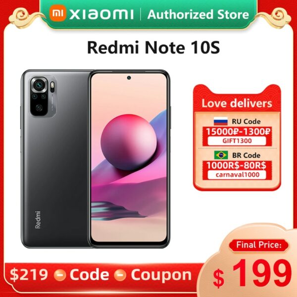 Global Version Xiaomi Redmi Note 10S Mobile 6GB 64GB /128GB G95 Octa Core 64MP Camera 6.43" AMOLED DotDisplay 5000mAh Battery