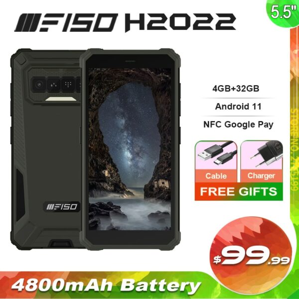 IIIF150 H2022 IP68 Waterproof 4GB+32GB 4800mAh Smartphone 5.5'' HD+ Android 11 NFC 13MP Rear Camera Rugged Mobile Phone