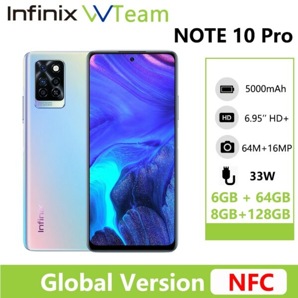 Infinix Note 10 Pro Global Version NFC 6.95'' Display Smartphone Helio G95 64MP Camera 33W Super Charge 5000mAh Battery