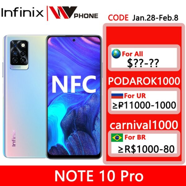 Infinix Note 10 Pro Global Version NFC Support 6.95'' Display Smartphone 33W Super Charge 5000 Battery Helio G95 64MP Camera