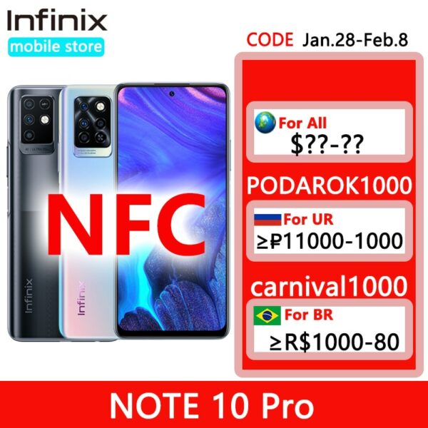 Infinix Note 10 Pro NFC Support 6.95'' Display Smartphone Helio G95 64MP Camera 33W Super Charge 5000 Battery